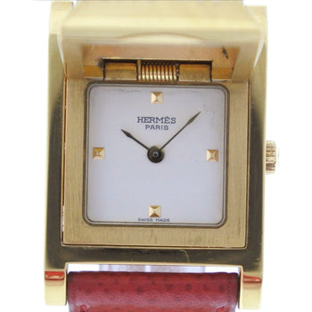 Hermes Watches Quartz Plated Gold , Leather Gold Medor White Dial Women