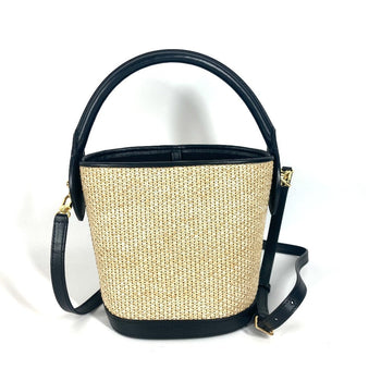 Louis Vuitton Shoulder Bag M59961 Raffia, Leather Black Petite Bucket