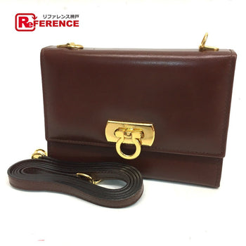 Salvatore Ferragamo Shoulder Bag Leather Brown Gancini Pochette Women