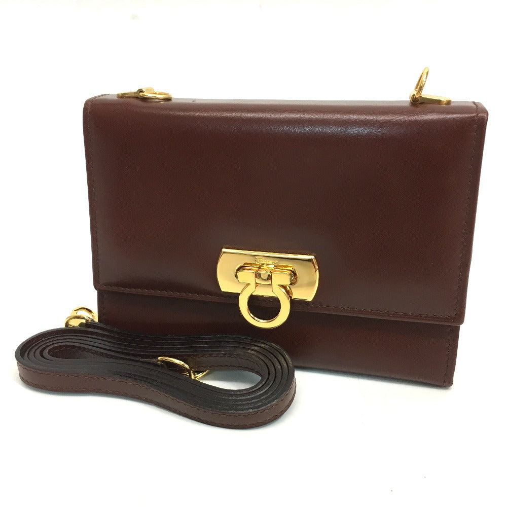 Salvatore Ferragamo Shoulder Bag Leather Brown Gancini Pochette Women