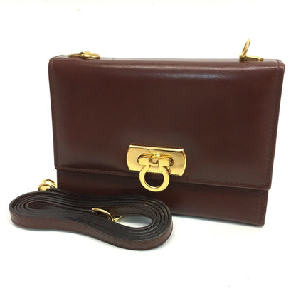 Salvatore Ferragamo Shoulder Bag Leather Brown Gancini Pochette Women