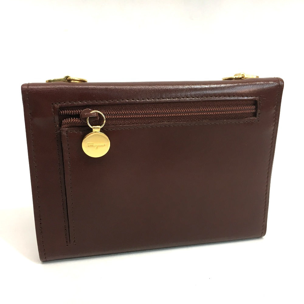 Salvatore Ferragamo Shoulder Bag Leather Brown Gancini Pochette Women