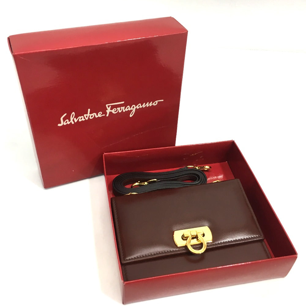 Salvatore Ferragamo Shoulder Bag Leather Brown Gancini Pochette Women