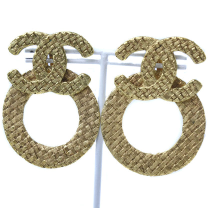 Chanel Earring Plated Gold Gold Mesh Coco Mark Women