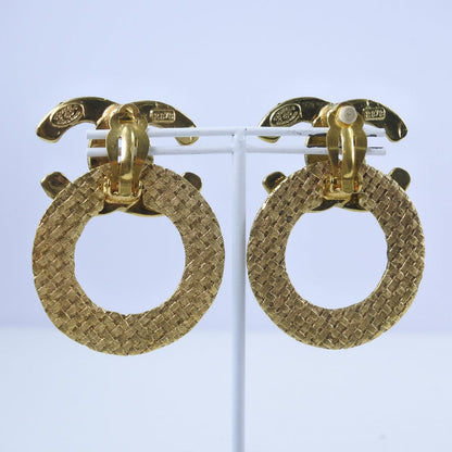 Chanel Earring Plated Gold Gold Mesh Coco Mark Women