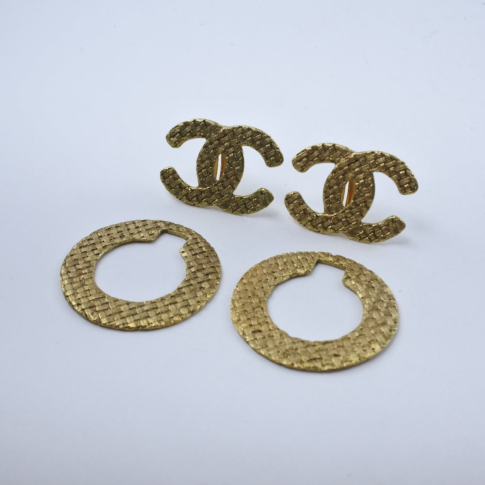 Chanel Earring Plated Gold Gold Mesh Coco Mark Women