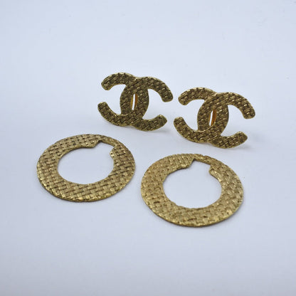 Chanel Earring Plated Gold Gold Mesh Coco Mark Women