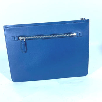 Salvatore Ferragamo Clutch Bag Leather Blue Gancini Mens
