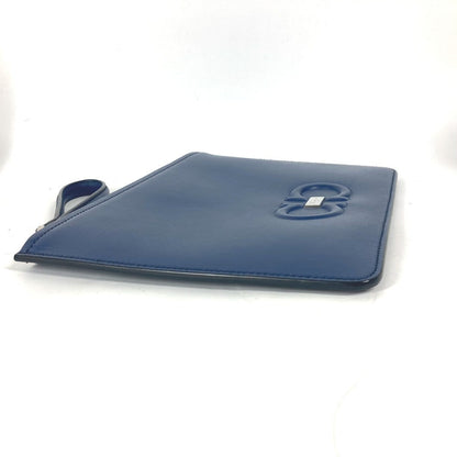Salvatore Ferragamo Clutch Bag Leather Blue Gancini Mens