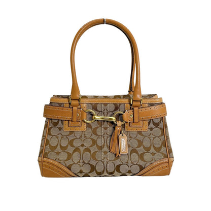 Coach Handbag 10507 Canvas Brown Tote Bag Camel Signature Women