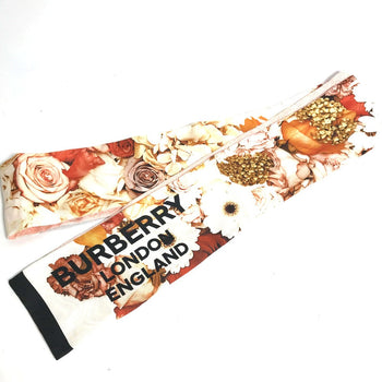 Burberry Scarf 8021938 Silk Pink Floral Print Silk Skinny Scarf Women
