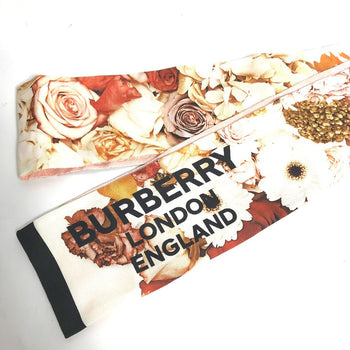 Burberry Scarf 8021938 Silk Pink Floral Print Silk Skinny Scarf Women