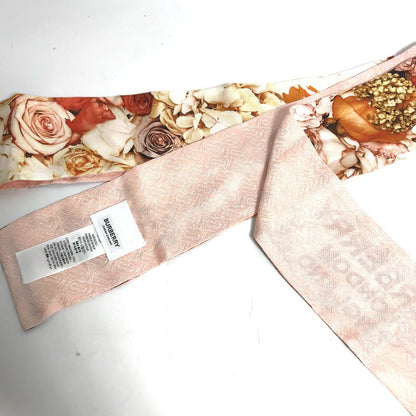 Burberry Scarf 8021938 Silk Pink Floral Print Silk Skinny Scarf Women