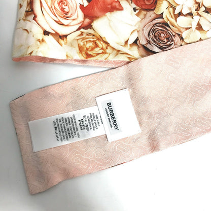 Burberry Scarf 8021938 Silk Pink Floral Print Silk Skinny Scarf Women