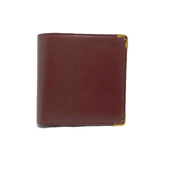 Cartier Bifold Wallet Leather Wine-Red Compact Wallet With Coin Pocket Women
