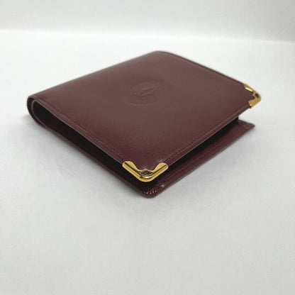 Cartier Bifold Wallet Leather Wine-Red Compact Wallet With Coin Pocket Women