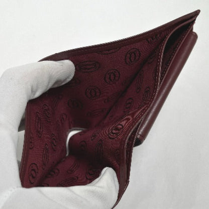 Cartier Bifold Wallet Leather Wine-Red Compact Wallet With Coin Pocket Women