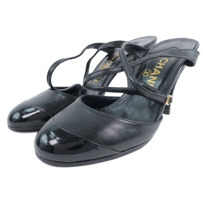 Chanel Sandals Calfskin, Patent Leather Black Women 35 1/2