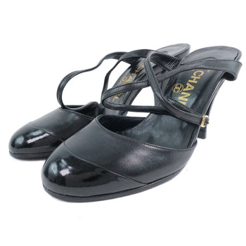 Chanel Sandals Calfskin, Patent Leather Black Women 35 1/2