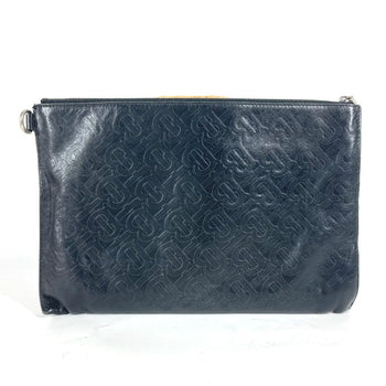 Burberry Clutch Bag Leather Black Tb Logo Mens