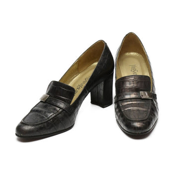 Yves Saint Laurent Pumps Leather Black Ysl Embossing Women 36