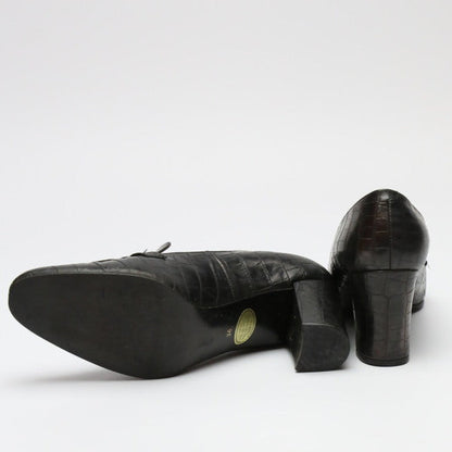 Yves Saint Laurent Pumps Leather Black Ysl Embossing Women 36