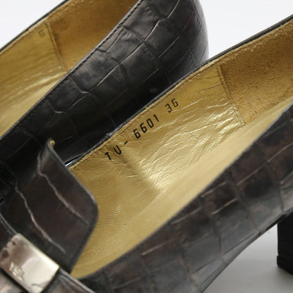 Yves Saint Laurent Pumps Leather Black Ysl Embossing Women 36