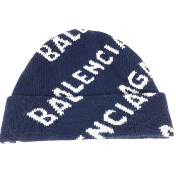 Balenciaga Knit Hat 633717 Wool Navy Logo Women(Unisex)