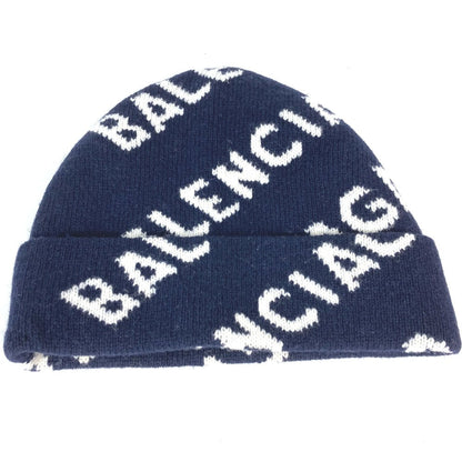 Balenciaga Knit Hat 633717 Wool Navy Logo Women(Unisex)