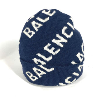 Balenciaga Knit Hat 633717 Wool Navy By Color Logo Mens