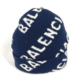 Balenciaga Knit Hat 633717 Wool Navy By Color Logo Mens