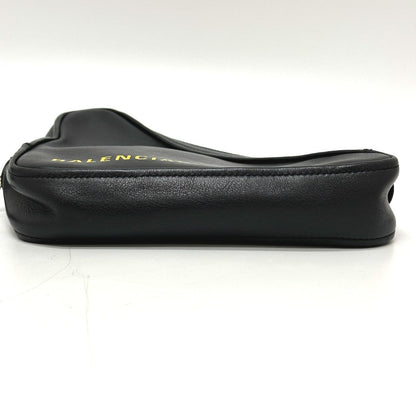 Balenciaga Pouch 476976 Leather Black Triangle Triangle Mens