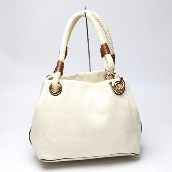 Michael Kors Tote Bag Canvas, Leather, Sailcloth White X Brown Rope Bag Marine Style Women