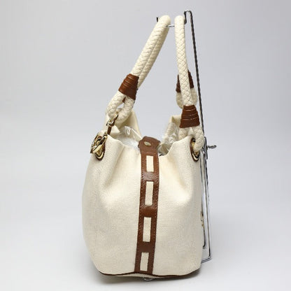 Michael Kors Tote Bag Canvas, Leather, Sailcloth White X Brown Rope Bag Marine Style Women