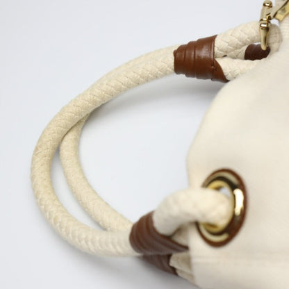 Michael Kors Tote Bag Canvas, Leather, Sailcloth White X Brown Rope Bag Marine Style Women