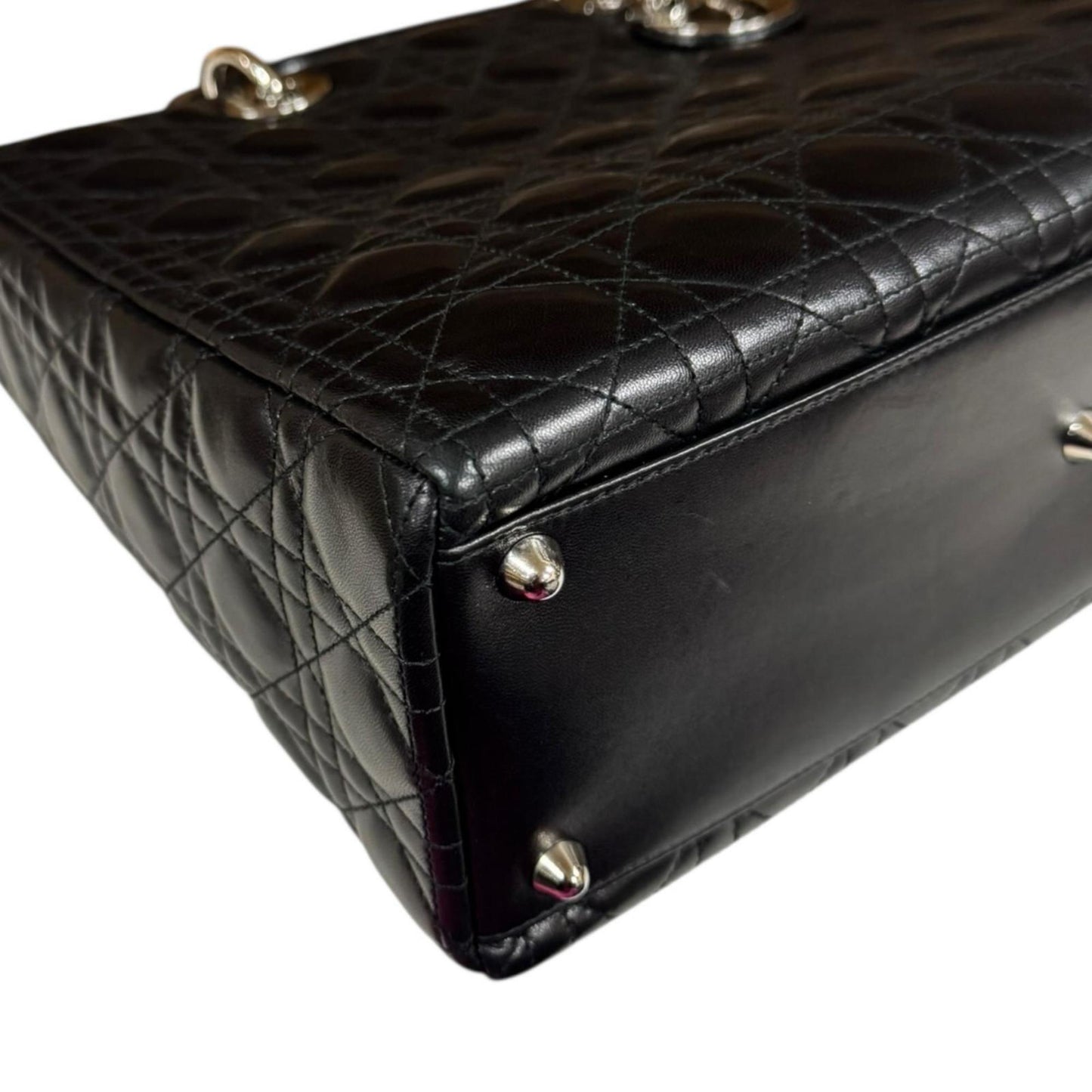 Christian Dior Lady Large Cannage Shoulder Bag In Black Leather