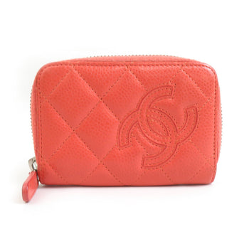 Chanel Card Case/Business Holder Wallet/Coin Case Coco Mark Caviar Skin Leather Coral Silver