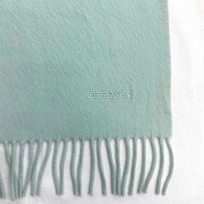 Hermes Large Muffler Light Blue Cashmere 100% Hermes Long Embroidery