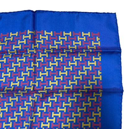 Hermes Vintage H-Pattern Carr 45 Petit Silk Scarf/Muffler In Navy