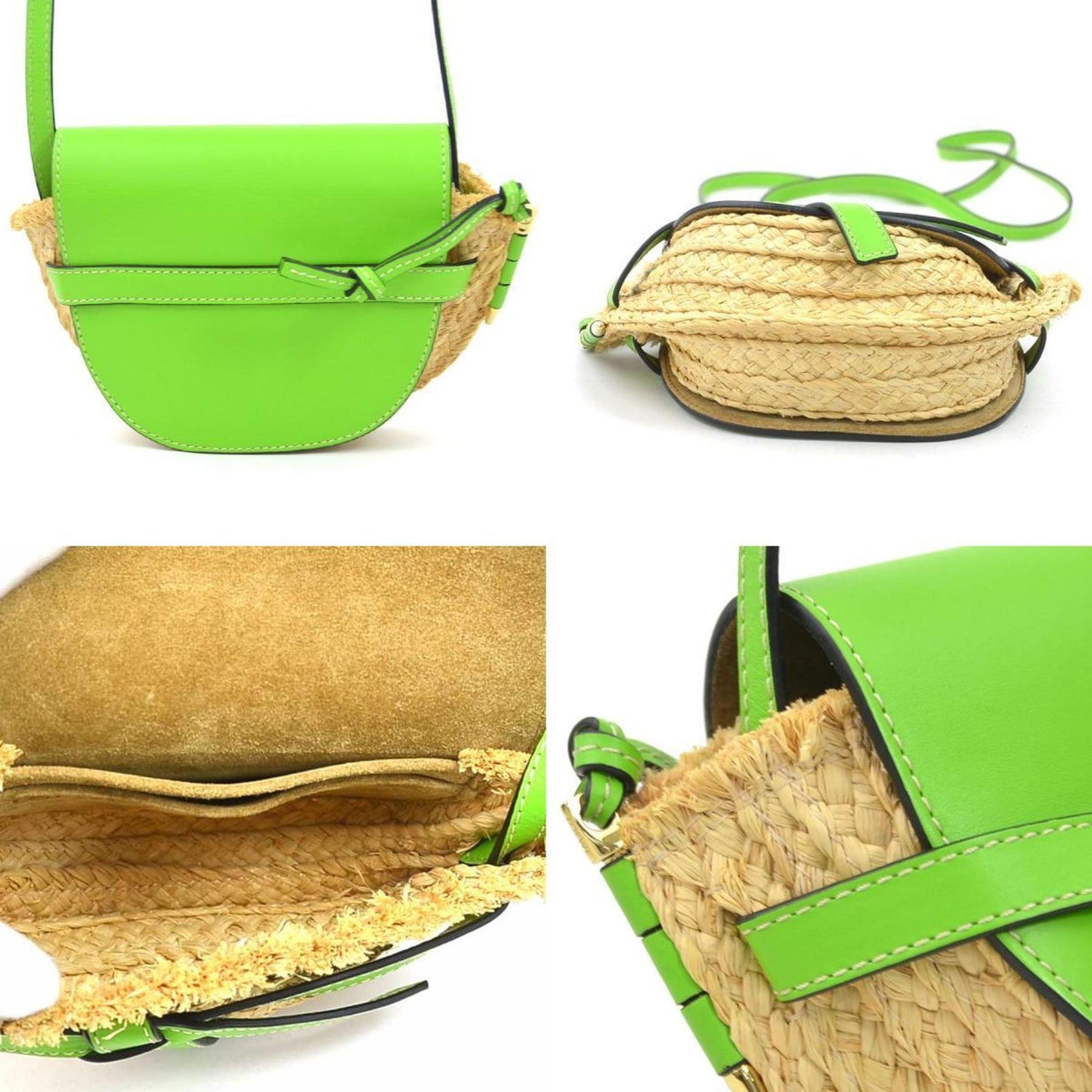 Loewe Shoulder Bag Mini Gate Raffia Leather Natural Light Green