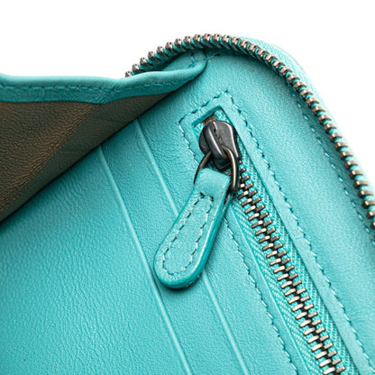 Bottega Veneta Intrecciato Round Zip Long Wallet Emerald Green Leather