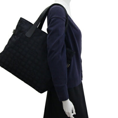 Chanel Tote Bag New Travel Line Gm A15825 Black Nylon Leather Coco Mark