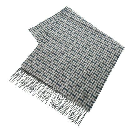 Hermes H Ecosse H394083T 06 Cashmere Green Grey Scarf 0846Hermes