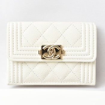 Chanel Wallet/Tri-Fold Chanel Wallet Boy Caviar Skin Off-White Gold