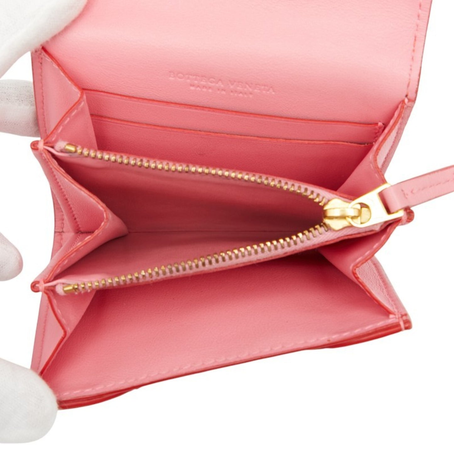 Bottega Veneta Intrecciato Bi-Fold Wallet 577841 Red Pink Leather