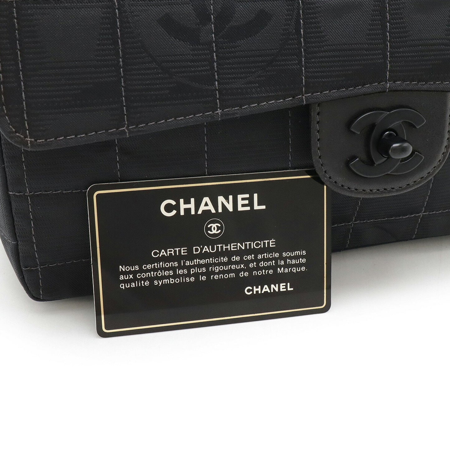 Chanel New Travel Line Chain Shoulder Bag Nylon Jacquard Leather Black A15285
