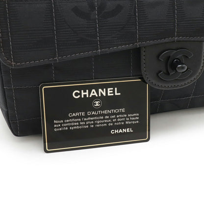 Chanel New Travel Line Chain Shoulder Bag Nylon Jacquard Leather Black A15285