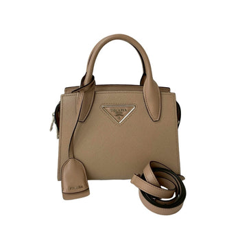 Prada Kristen Triangle Logo Hardware Saffiano Leather 2-Way Handbag/Shoulder Bag Beige 45339