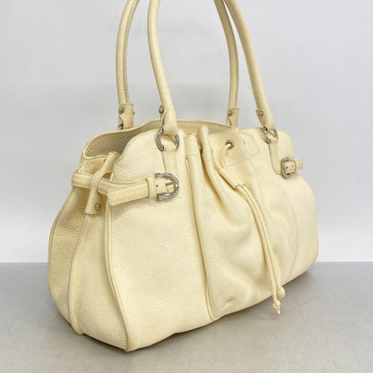Salvatore Ferragamo Gancini Leather Handbag In Ivory