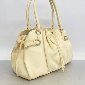 Salvatore Ferragamo Gancini Leather Handbag In Ivory